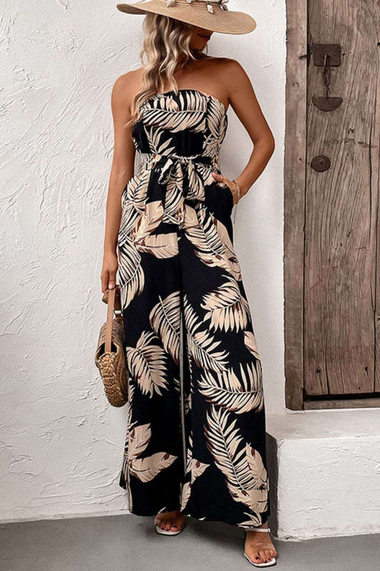 Printed Strapless Wide Leg Jumpsuit with Pockets Uniquemoniquemarketplace.com 